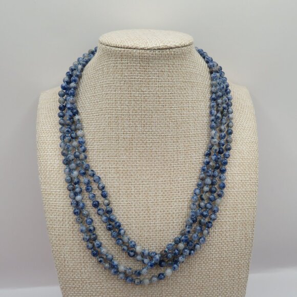 Blue Spot Jasper Beaded Necklace Opera Length - Picture 1 of 5